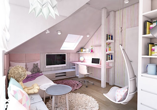 Duży biały różowy szary pokój dziecka dla nastolatka dla dziewczynki, styl tradycyjny - zdjęcie od BIBI Designe