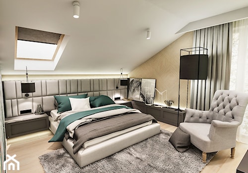 Projekt wnętrza domu pod Sewillą - Średnia szara sypialnia na poddaszu - zdjęcie od BIBI Designe