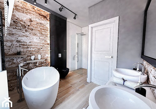 Łazienka w apartamencie w górach 2015 - Średnia z lustrem z dwoma umywalkami łazienka z oknem, styl nowoczesny - zdjęcie od BIBI Designe