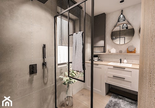 PROJEKT WNĘTRZA DOMU -ŁÓDŹ 2019 - Średnia z punktowym oświetleniem łazienka z oknem - zdjęcie od BIBI Designe