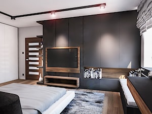 PROJEKT SYPIALNI NA PODDASZU - Średnia czarna szara sypialnia, styl nowoczesny - zdjęcie od BIBI