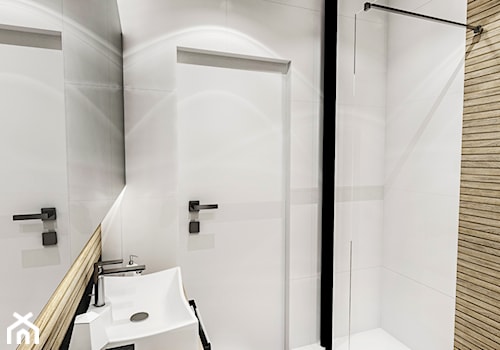 Projekt mieszkania - Gdańsk 2019 r. - Mała bez okna z lustrem z punktowym oświetleniem łazienka, styl nowoczesny - zdjęcie od BIBI Designe