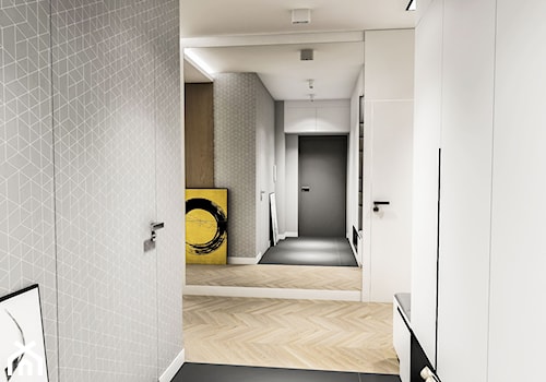Projekt Mieszkania W-wa 2019 - Duży biały szary hol / przedpokój - zdjęcie od BIBI Designe