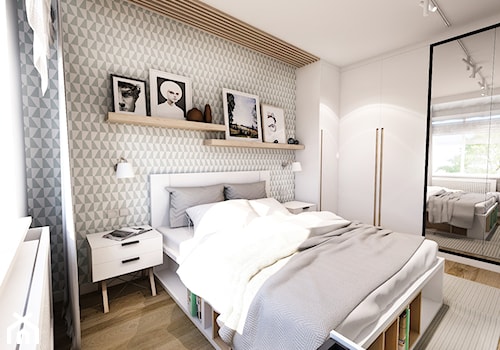 PROJEKT SYPIALNI - Średnia szara sypialnia, styl skandynawski - zdjęcie od BIBI Designe