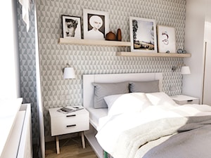 PROJEKT SYPIALNI - Mała biała szara sypialnia, styl skandynawski - zdjęcie od BIBI