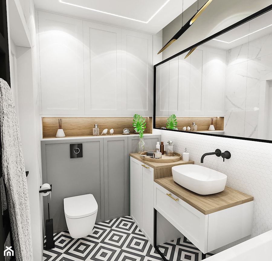 PROJEKT ŁAZIENKI - 6m2 - Średnia bez okna z lustrem łazienka, styl vintage - zdjęcie od BIBI Designe