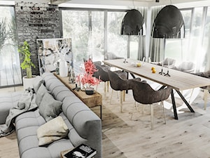 PROJEKT DOMU -POZNAŃ 2019 - Duża szara jadalnia w salonie, styl nowoczesny - zdjęcie od BIBI Designe