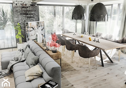 PROJEKT DOMU -POZNAŃ 2019 - Duża szara jadalnia w salonie, styl nowoczesny - zdjęcie od BIBI Designe