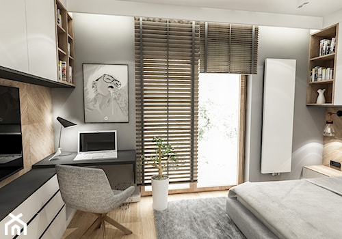 Projekt Mieszkania W-wa 2019 - Mała szara z biurkiem sypialnia - zdjęcie od BIBI Designe