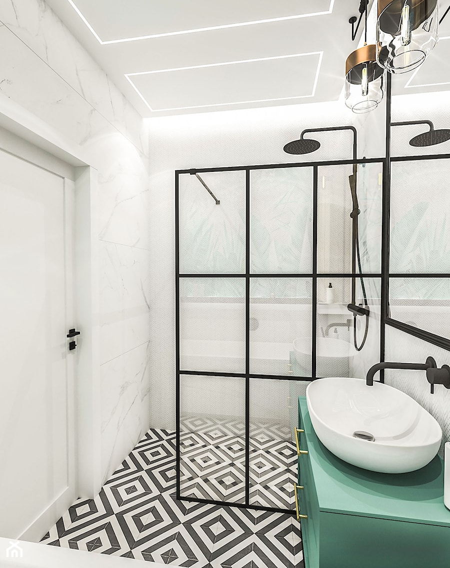 PROJEKT ŁAZIENKI - 6m2 - Średnia bez okna z lustrem łazienka, styl glamour - zdjęcie od BIBI Designe