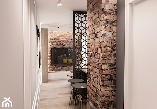 Projekt mieszkania 60 m2 w Gdańsku - Mały beżowy szary hol / przedpokój, styl industrialny - zdjęcie od BIBI Designe