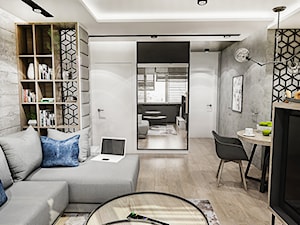 Projekt mieszkania - Gdańsk 2019 r. - Średni biały salon z jadalnią z bibiloteczką, styl nowoczesny - zdjęcie od BIBI Designe