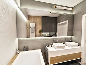 Projekt Mieszkania W-wa 2019 - Średnia bez okna z lustrem z dwoma umywalkami z punktowym oświetleniem łazienka - zdjęcie od BIBI Designe