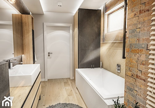 PROJEKT ŁAZIENKI - Tyrol 2018 - Średnia z punktowym oświetleniem łazienka z oknem, styl skandynawski - zdjęcie od BIBI Designe