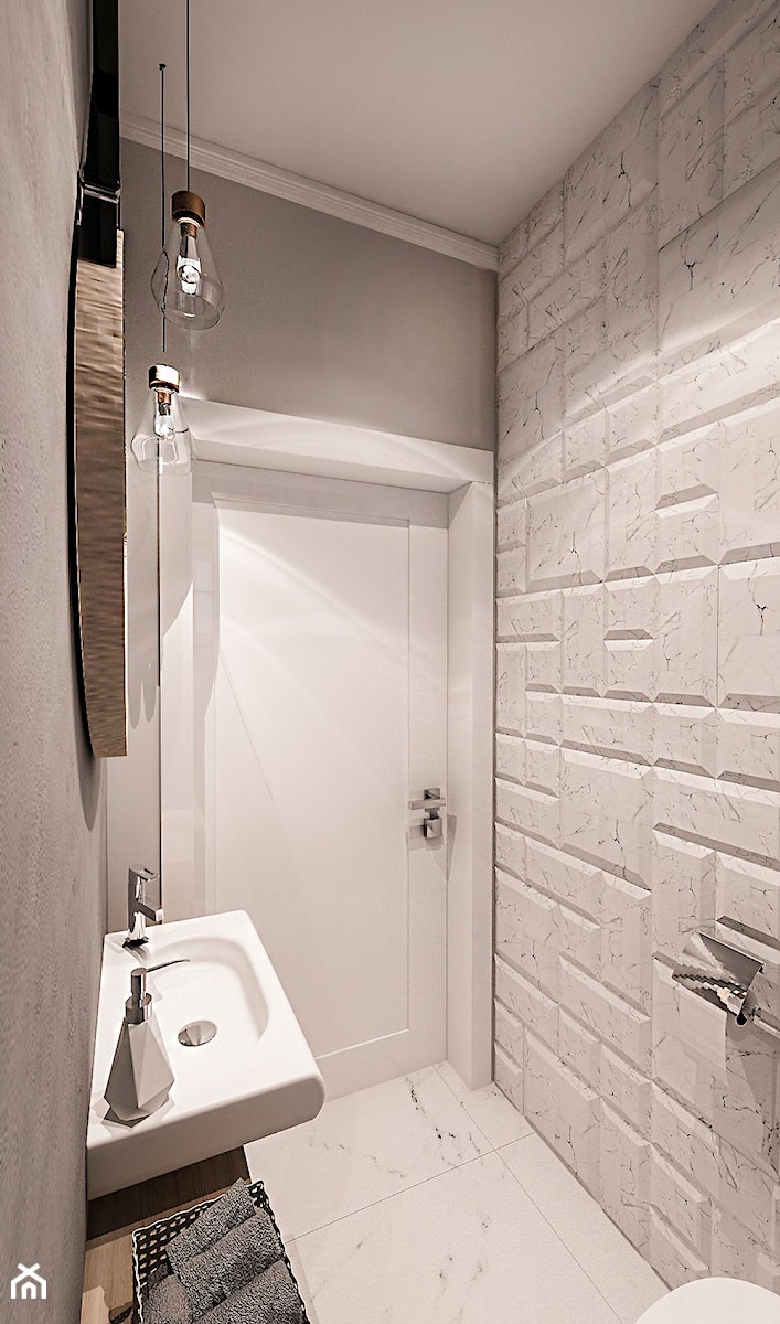 PROJEKT WNĘTRZ DOMU POD WARSZAWĄ 2018 - Mała z marmurową podłogą łazienka - zdjęcie od BIBI Designe