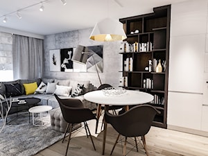 Projekt mieszkania - Austria 2017 - Średni salon z kuchnią z jadalnią z bibiloteczką - zdjęcie od BIBI
