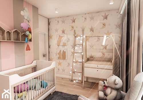 Projekt Mieszkania W-wa 2019 - Mały różowy szary pokój dziecka dla niemowlaka dla chłopca dla dziewczynki - zdjęcie od BIBI Designe