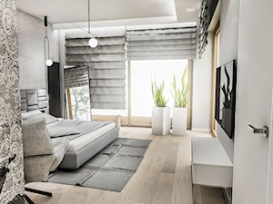 PROJEKT SYPIALNI 112018 - Średnia biała szara sypialnia z balkonem / tarasem, styl glamour - zdjęcie od BIBI Designe