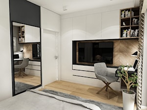 Projekt Mieszkania W-wa 2019 - Średnia biała czarna z biurkiem sypialnia - zdjęcie od BIBI Designe