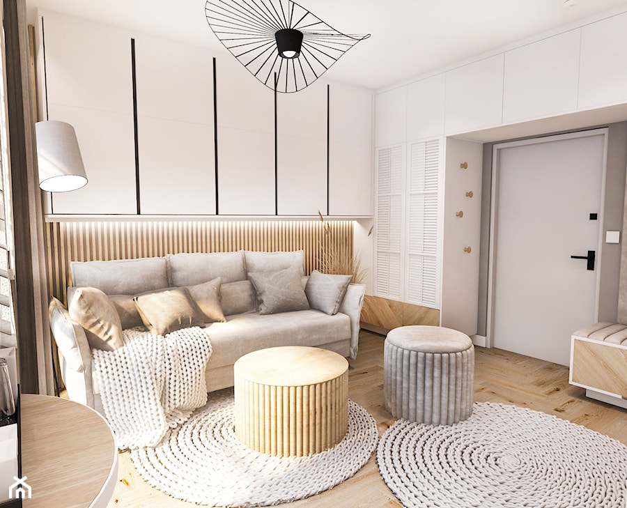 Projekt małego mieszkania do wynajęcia - Wawa 2 2024 - Salon, styl vintage - zdjęcie od BIBI Designe