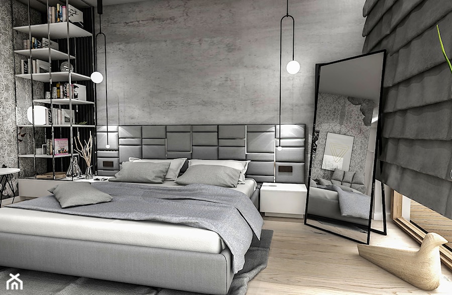 PROJEKT SYPIALNI 112018 - Średnia szara sypialnia, styl nowoczesny - zdjęcie od BIBI Designe