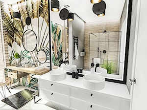 PROJEKT ŁAZIENKI - ZIELONA 2019 - Średnia bez okna z lustrem z dwoma umywalkami z punktowym oświetleniem łazienka, styl nowoczesny - zdjęcie od BIBI Designe