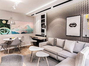 Projekt mieszkania 70m2- Wawa 2017 - Średni biały salon z jadalnią, styl nowoczesny - zdjęcie od BIBI