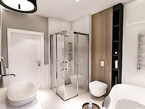 PROJEKT WNĘTRZ DOMU POD WARSZAWĄ 2018 - Średnia bez okna z marmurową podłogą z punktowym oświetleniem łazienka - zdjęcie od BIBI Designe