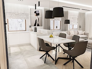 Projekt mieszkania W Warszawie 80 m2 - Mała otwarta z salonem z kamiennym blatem szara z zabudowaną ... - zdjęcie od BIBI