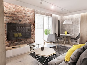 Projekt mieszkania 60 m2 w Gdańsku - Mały szary salon z jadalnią, styl skandynawski - zdjęcie od BIBI