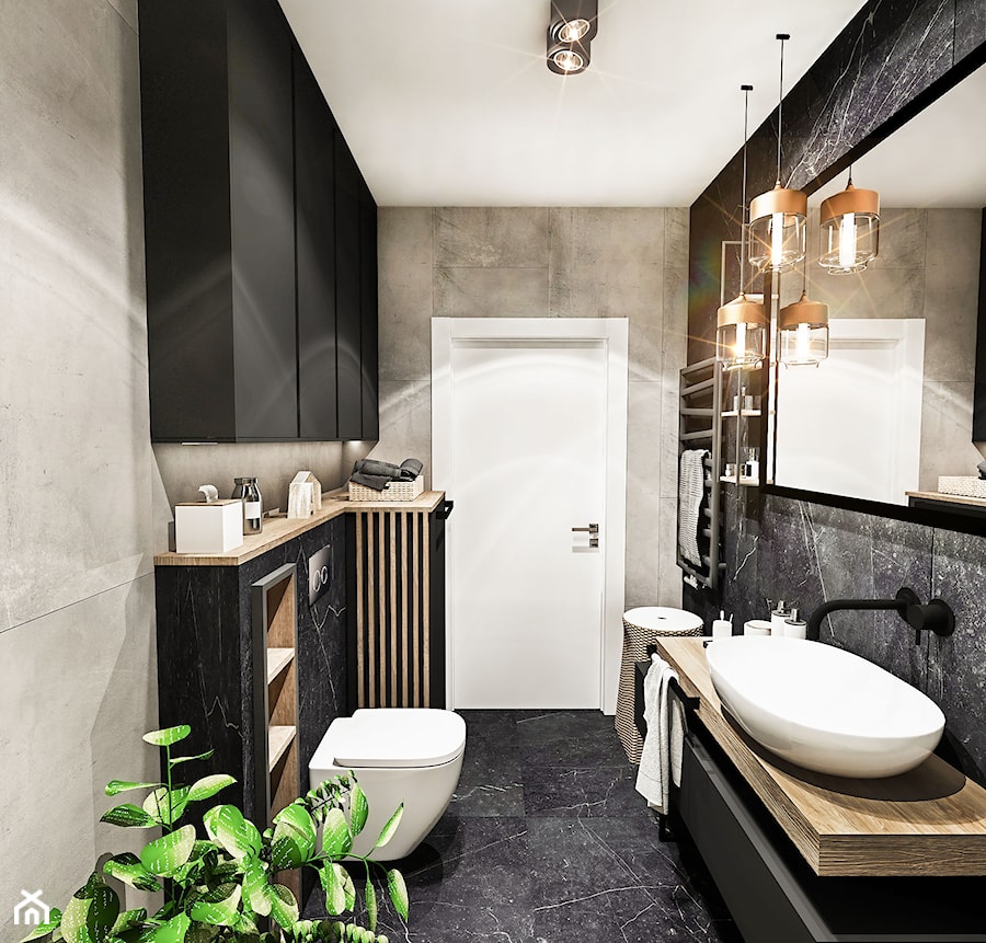 ŁAZIENKA - WROCŁAW 2019 - Mała bez okna z punktowym oświetleniem łazienka, styl vintage - zdjęcie od BIBI Designe