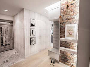 Projekt mieszkania w Łodzi 65 m2 - Średni biały brązowy szary hol / przedpokój, styl skandynawski - zdjęcie od BIBI