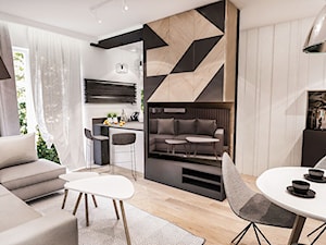Projekt mieszkania 70m2- Wawa 2017 - Średni biały salon z kuchnią z jadalnią, styl nowoczesny - zdjęcie od BIBI
