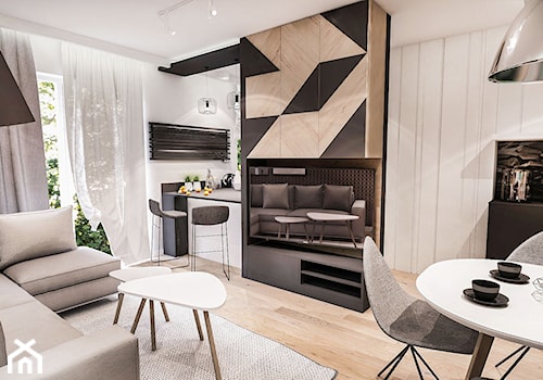 Projekt mieszkania 70m2- Wawa 2017 - Średni biały salon z kuchnią z jadalnią, styl nowoczesny - zdjęcie od BIBI Designe