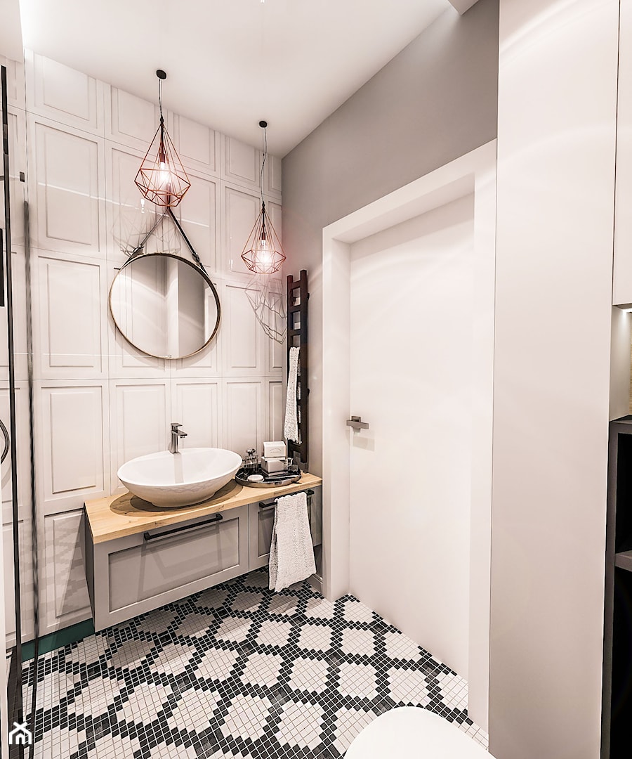 PROJEKT MAŁEJ ŁAZIENKI w Kamienicy - Wawa - Średnia bez okna łazienka, styl glamour - zdjęcie od BIBI Designe