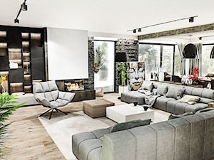 PROJEKT DOMU -POZNAŃ 2019 - Duży biały czarny salon z jadalnią, styl nowoczesny - zdjęcie od BIBI Designe