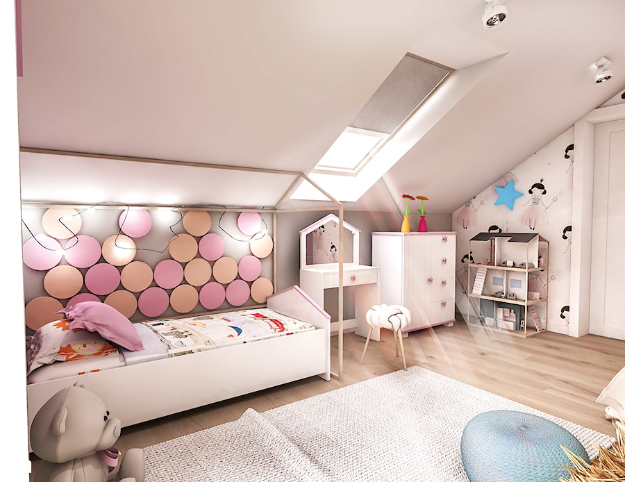 Projekt wnętrza domu pod Sewillą - Średni różowy szary pokój dziecka dla dziecka dla nastolatka dla dziewczynki - zdjęcie od BIBI Designe