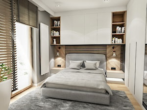 Projekt Mieszkania W-wa 2019 - Mała szara sypialnia małżeńska, styl skandynawski - zdjęcie od BIBI