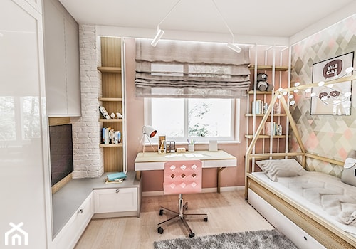 Projekt mieszkania - Gdańsk 2019 r. - Średni beżowy różowy szary pokój dziecka dla nastolatka dla dziewczynki, styl vintage - zdjęcie od BIBI Designe