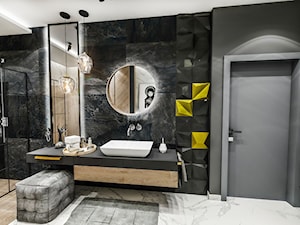 ŁAZIENKA "CIEMNA " 2018 - Średnia bez okna z lustrem z marmurową podłogą łazienka, styl glamour - zdjęcie od BIBI