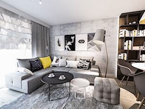 Projekt mieszkania - Austria 2017 - Średni salon z jadalnią z bibiloteczką - zdjęcie od BIBI Designe