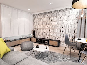 Projekt mieszkania w Łodzi 65 m2 - Mały beżowy biały salon z jadalnią, styl skandynawski - zdjęcie od BIBI