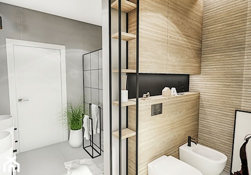 PROJEKT ŁAZIENKI - ZIELONA 2019 - Duża bez okna z dwoma umywalkami z punktowym oświetleniem łazienka, styl nowoczesny - zdjęcie od BIBI Designe