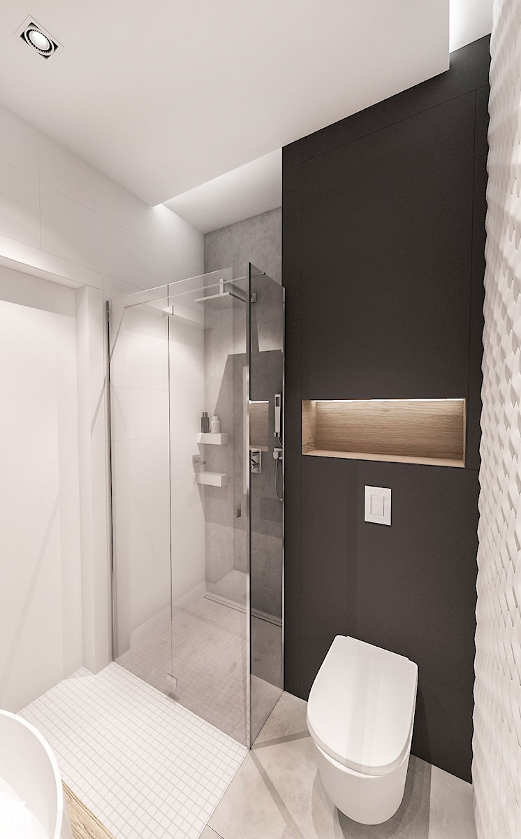 Projekt mieszkania 70m2- Wawa 2017 - Mała bez okna z punktowym oświetleniem łazienka, styl nowoczesny - zdjęcie od BIBI Designe