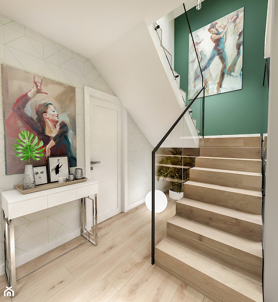 Projekt wnętrza domu pod Sewillą - Schody dwubiegowe drewniane z materiałów mieszanych, styl nowoczesny - zdjęcie od BIBI Designe