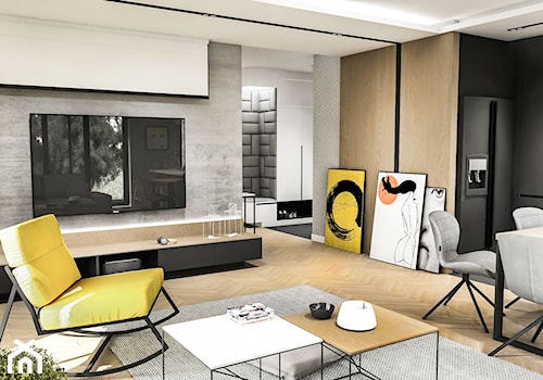 Projekt Mieszkania W-wa 2019 - Średni salon z kuchnią z jadalnią - zdjęcie od BIBI Designe
