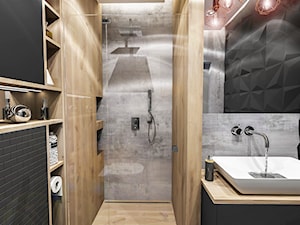 Projekt Mieszkania W-wa 2019 - Mała bez okna z lustrem z punktowym oświetleniem łazienka - zdjęcie od BIBI Designe
