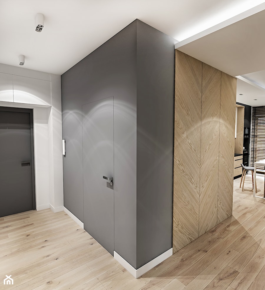 Projekt Mieszkania W-wa 2019 - Średni biały czarny hol / przedpokój - zdjęcie od BIBI Designe