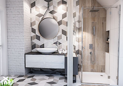 Łazienka na poddaszu ,śląsk - Średnia na poddaszu bez okna z punktowym oświetleniem łazienka, styl skandynawski - zdjęcie od BIBI Designe