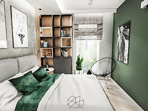 SYPIALNIA W KAWALERCE ŁÓDŻ 2019 - Mała szara zielona sypialnia, styl vintage - zdjęcie od BIBI Designe